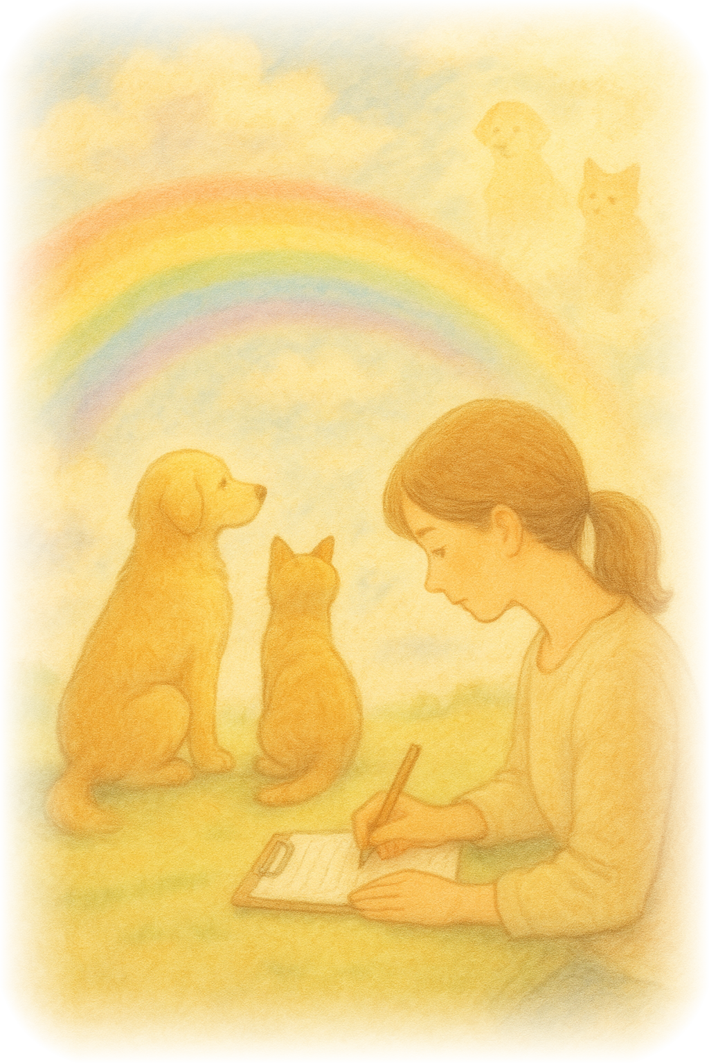 申込書を記入する母のイラスト